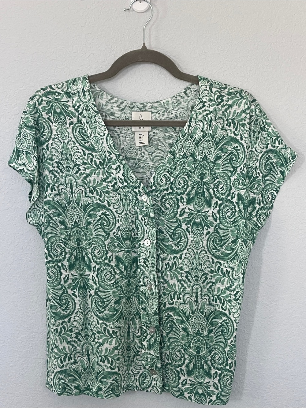 Joie Green Paisley Linen Lyocell Button Front Blouse Top S
